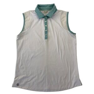 Chase 54 White Teal 1/4 Snap Collared Tank Polo Shirt Sleeveless Mesh Sz L Large